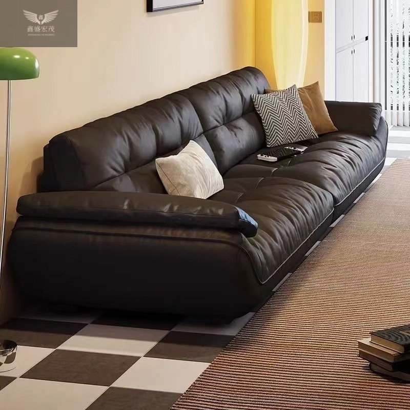 Top Layer Cowhide Italian Light Luxury Leather Sofa Sofa Simple Modern Straight Row Down Sailing Cloud Minimalist Living Room