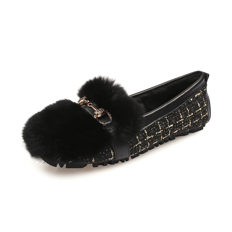 Zapatos de felpa de mujer ropa de invierno plana 2023 nuevos zapatos de guisantes con hebilla de diamantes de imitación zapatos de mujer de fondo suave con forro polar más el tamaño 41-43 image 7