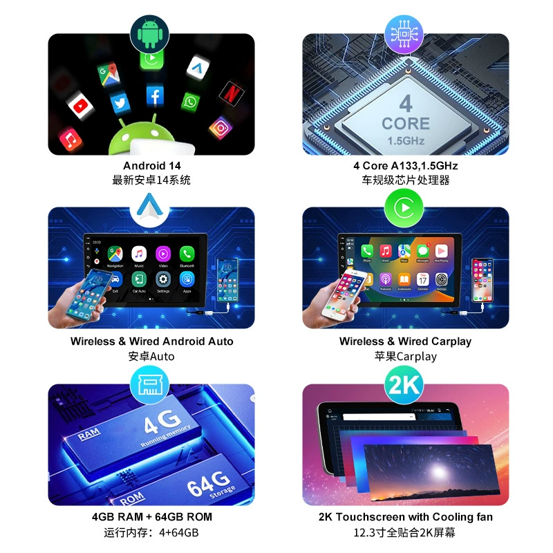 Cross -border 12.3 -inch Android Navigation All -in -one Eight Core 4G Wireless CarPlay Smart Bluetooth car navigation
