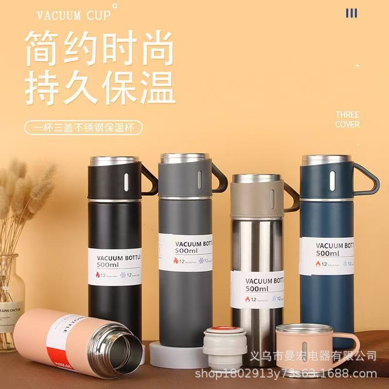 Nuevo juego de tazas de aislamiento de acero inoxidable caja de regalo de gran capacidad una taza de tres cubiertas taza de agua portátil regalo compra al por mayor