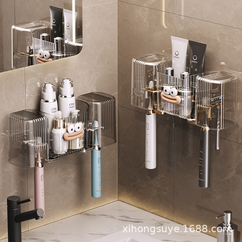 Washing table toothbrush setting the rack toilet mirror front desktop storage box wall toilet room pool free hole wall -mounted