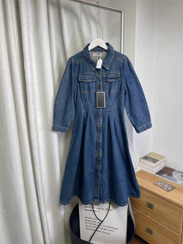 Laixi denim dress, trendy, slimming, loose waist, medium and long retro 7002 long-sleeved, artistic retro