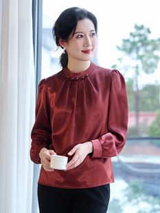 Thousand Baiyi Love Middle-aged and Elderly Women's Western Style 2025 Early Spring New Belly-covering Slimming Shirt Fashionable Elegant Age-reducing Top