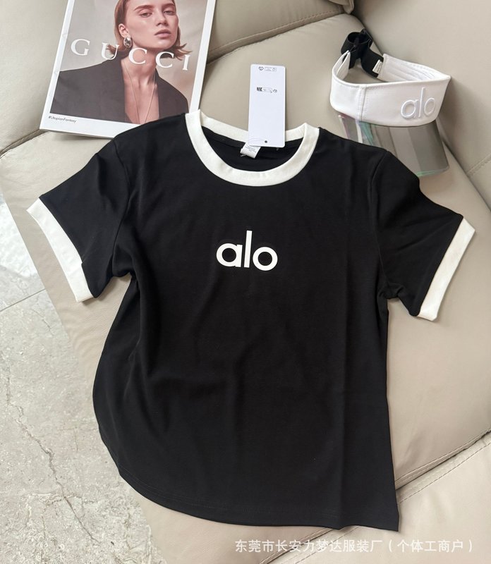 Alo夏の新型の経典の丸首は色のtシャツの女性のアメリカのアルファベットのプリントをぶつけます。|undefined