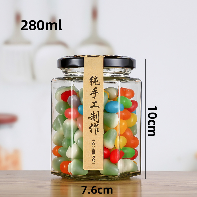 六角储物罐厨房用玻璃酱菜瓶透明大容量蜂蜜瓶空瓶500ml现货批发|undefined