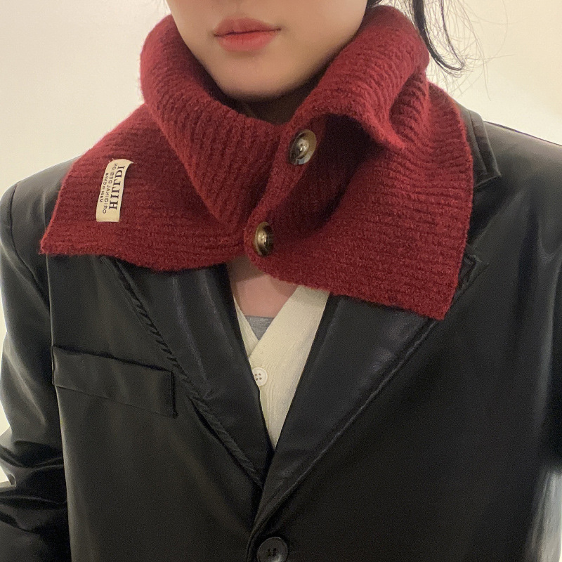 Otoño y invierno coreano de cuello alto chaqueta de lana de punto botón de cuello para mujeres caliente de color sólido cuello abierto cuello falso