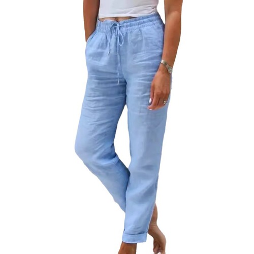 Independent station WISH adjustable waist solid color cotton linen wide-leg pants loose long pants high-waisted slimming