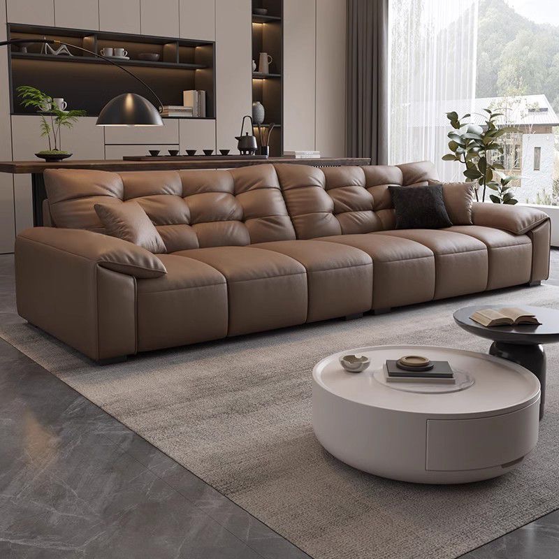 华夫格真皮沙发客厅沙发大小户型意式极简皮艺直排皮沙发中古风