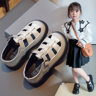 Children's Hollow Sandals 2025 Summer New Flat Medium and Large Children's Roman Shoes Little Girls Casual Baotou Sandals