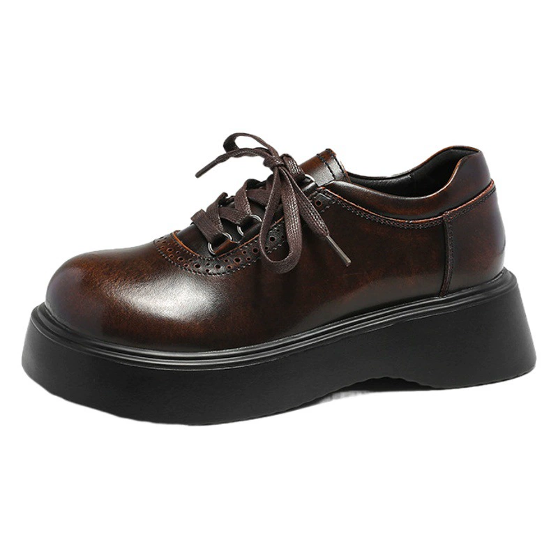 Meizu Power 2023 Новые кожаные туфли в стиле ретро с круглым носком в академическом стиле, женские универсальные туфли на платформе со шнуровкой и японской платформой