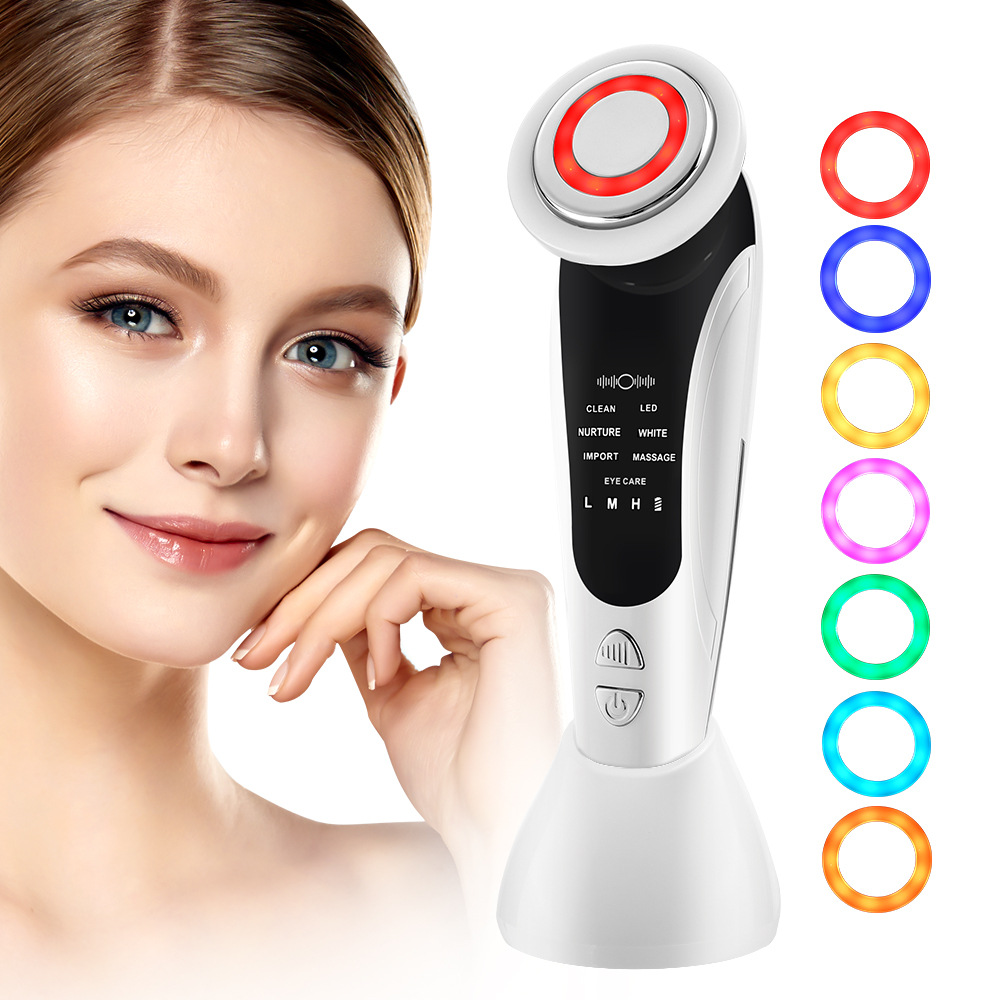 Cross-Border New Product Home Beauty Introduction Instrument Seven-In-One Skin Care Beauty Instrument Ems Colored Light Facial Massage Artifact