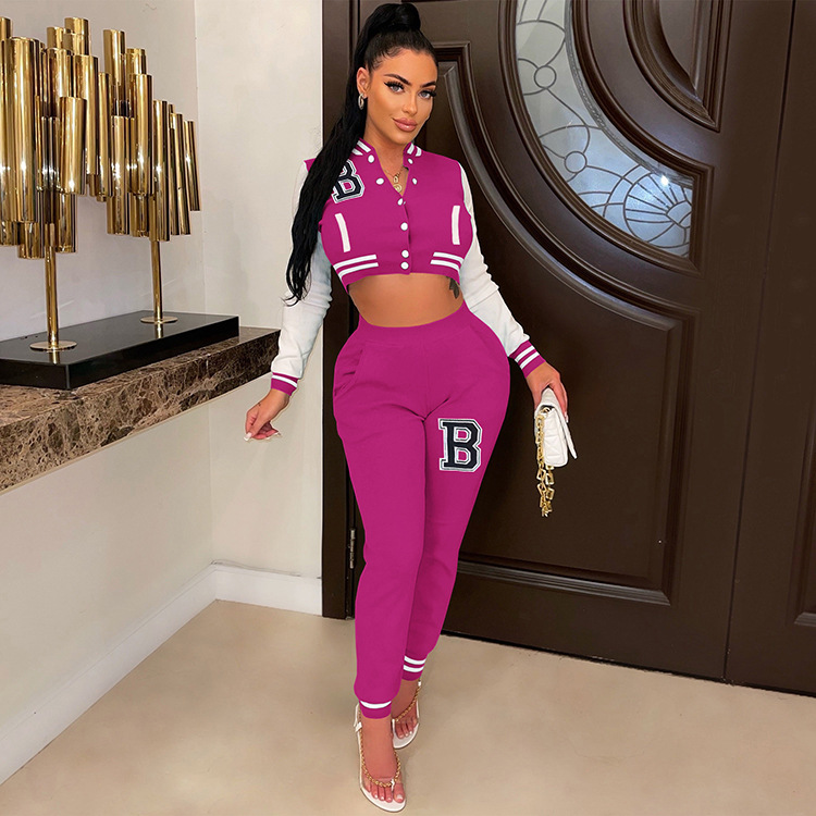Moterų kelnės baseball uniformos kostiumas su raidėmis sportinis_voghion.com