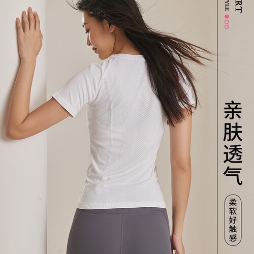 Short-sleeved quick-drying women's slim casual lulu sports tops fitness wear summer thin breathable yoga wear set