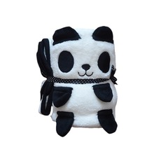 促销广告创意礼品 珊瑚绒贴布绣膝盖毯 可爱熊猫卡通造型公仔毛毯
