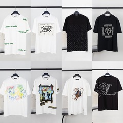 クロスボーダーのロバの家のtシャツ2025夏の新型のアルファベットのアイロンのドリルのロゴのプリントのカジュアルでゆったりしている男女のカップルの半袖