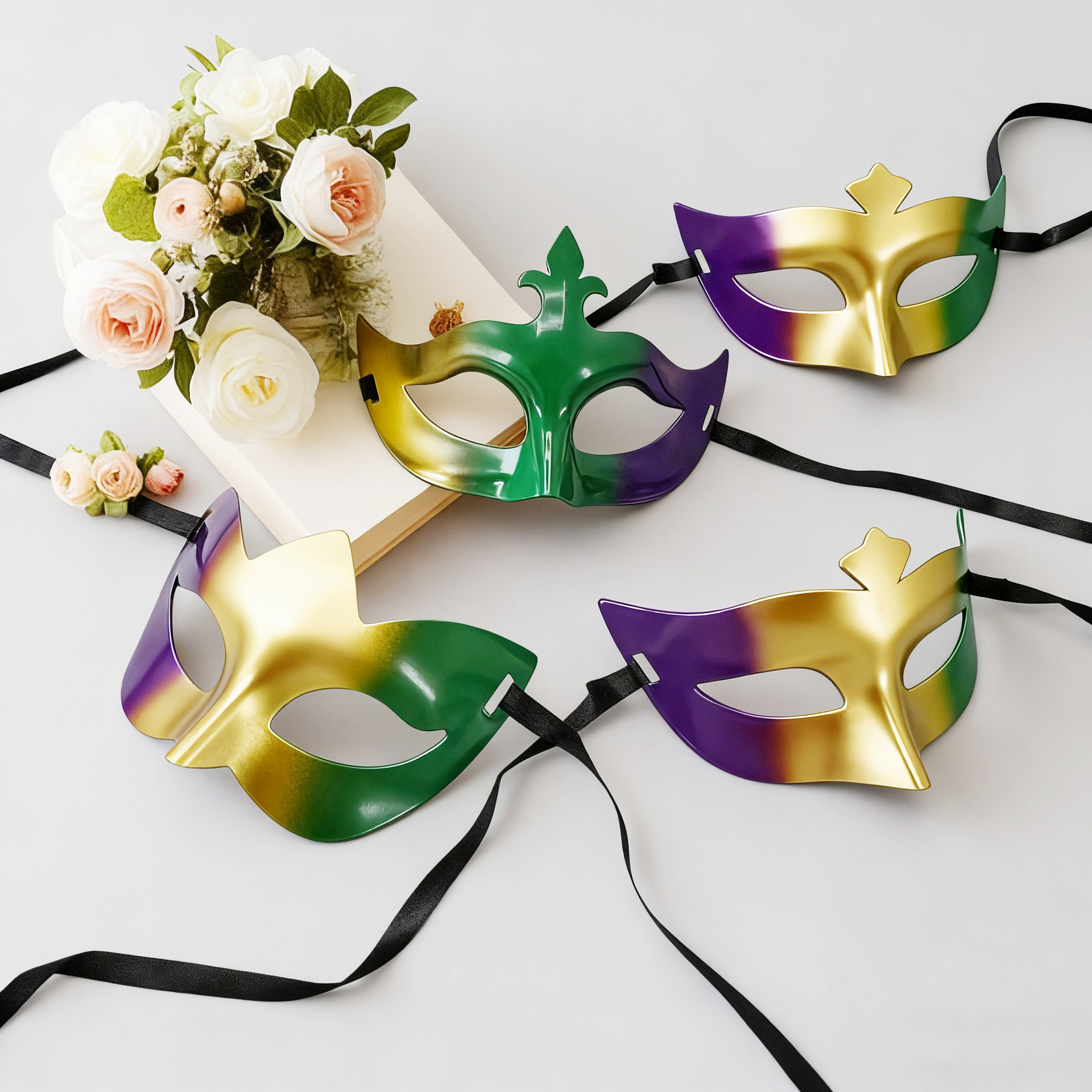 Carnaval ventas en caliente nuevo tricolor retro máscara de mitad de cara carnaval party disfraz prop máscara de escenario