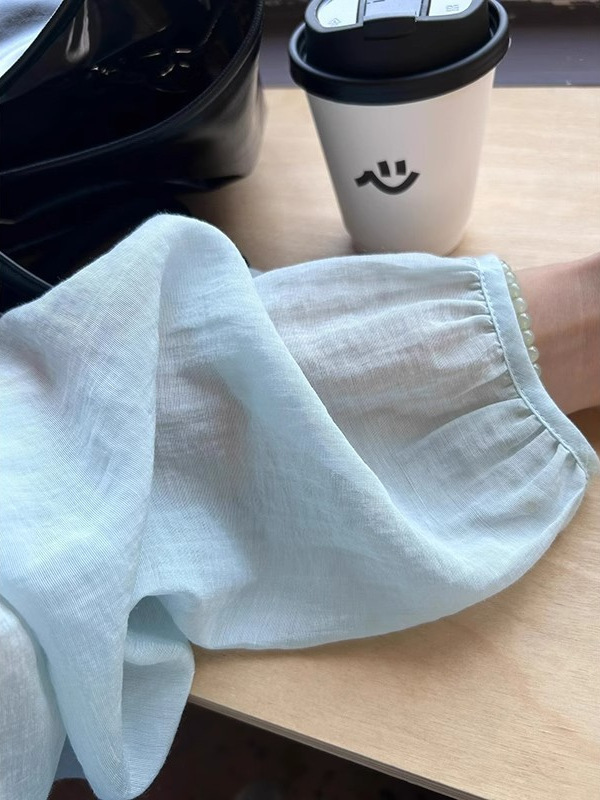 韓国風ヒップホップブルー微透けシャツ女性用夏の日焼け止め薄いスタイルハイエンドセレブ気質カジュアルで多用途|undefined