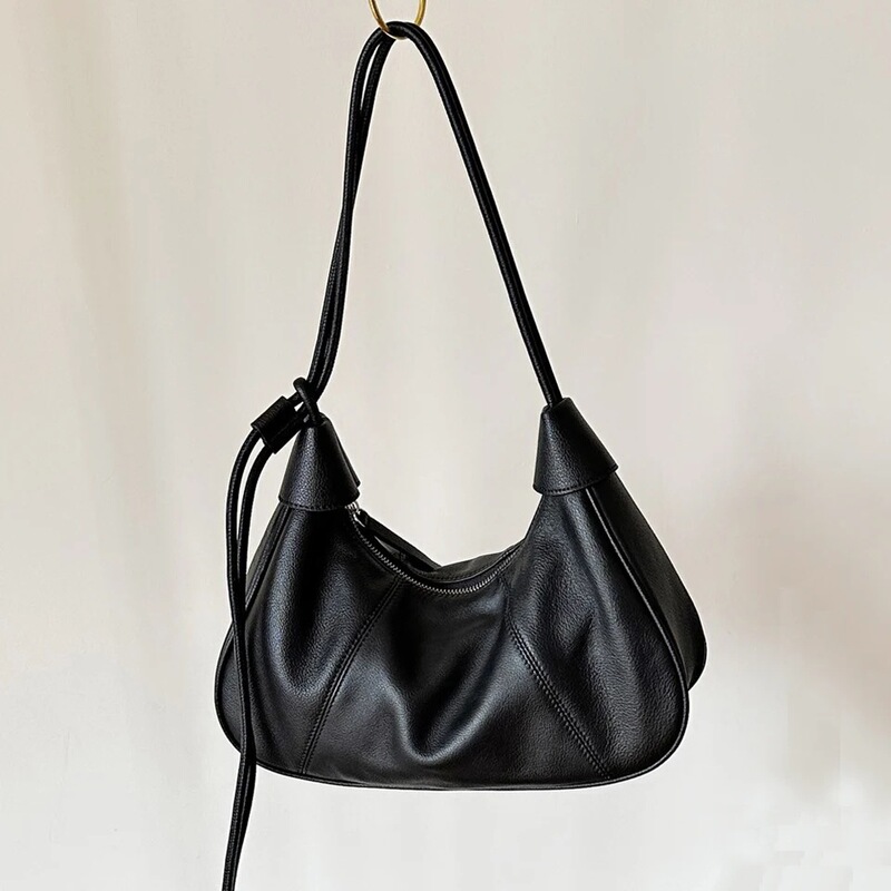 Genuine Premium Cow Leather Women's Shoulder and Crossbody Luxury Designer Brand Soft Cowhide Underarm Bag for Women