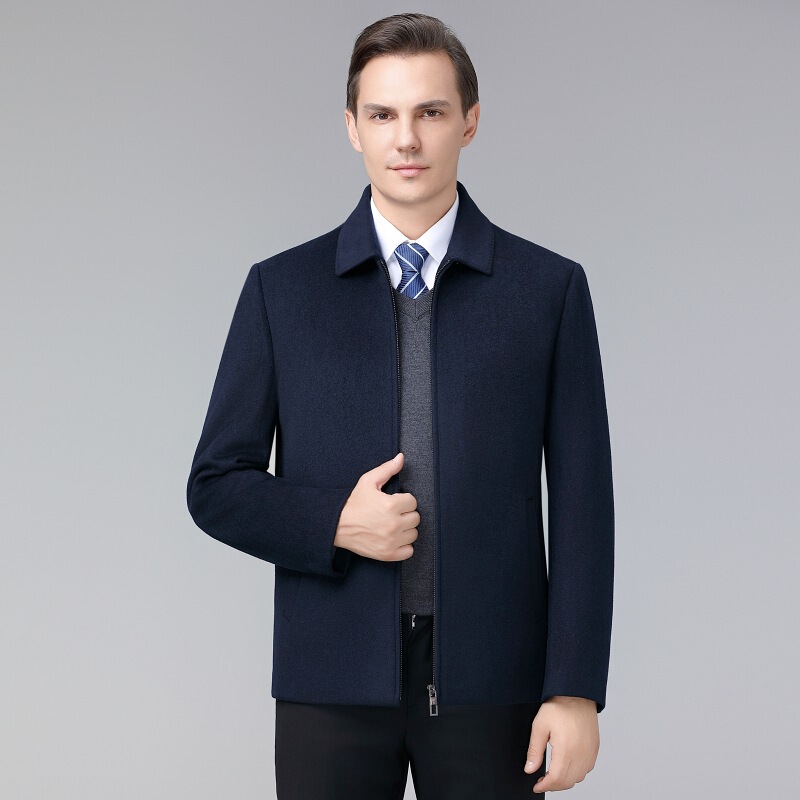 Light Luxury High-End down Lining Middle-Aged Jacket Autumn and Winter Men's Wool Coat Short Business Versatile Large Size Jacket