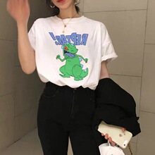 2025夏季黑色卡通印花潮ins圆领短袖T恤女百搭显瘦上衣潮流百搭
