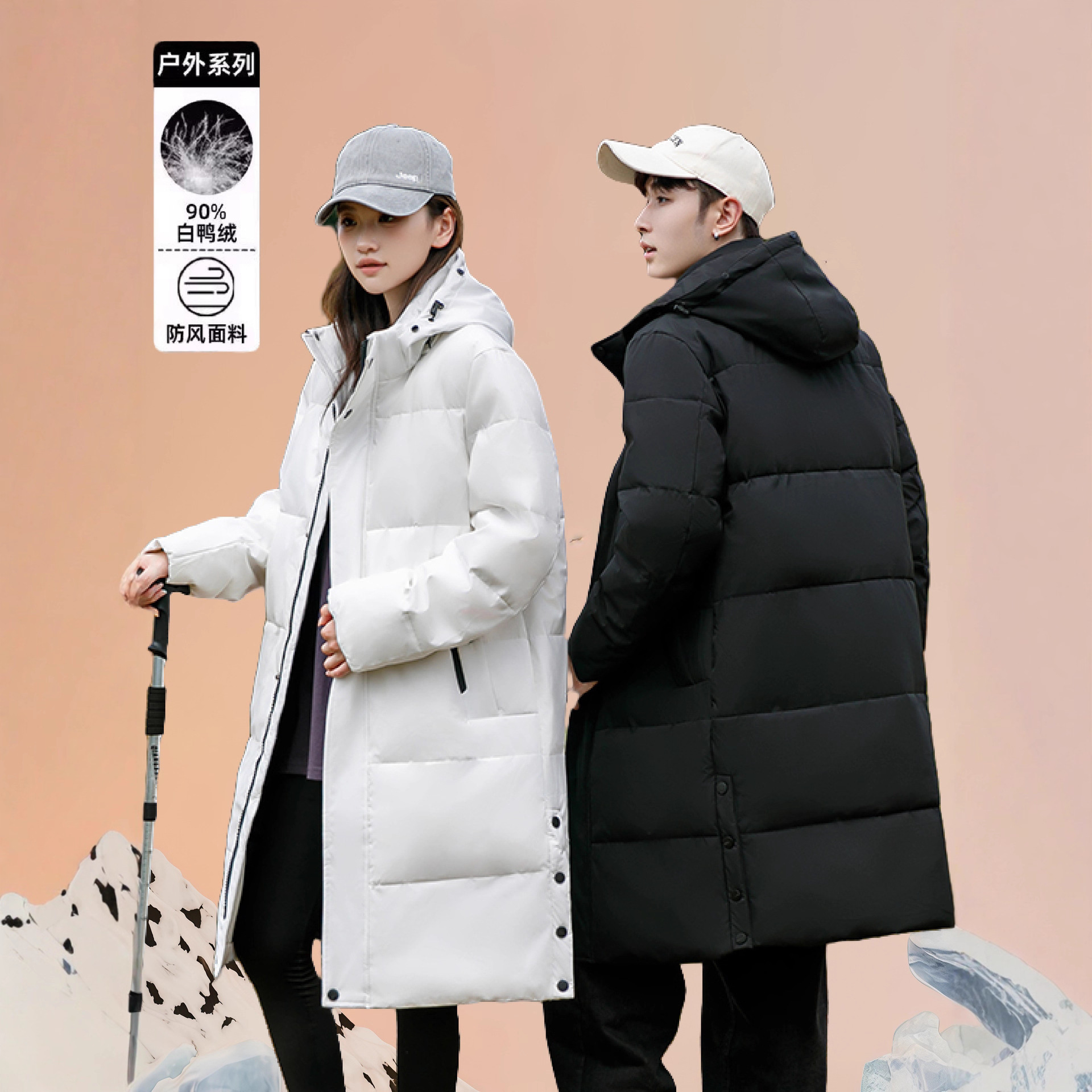 Pareja chaqueta larga sobre la rodilla de los hombres y mujeres engrosado calentamiento gran abrigo de gran tamaño de la moda cuello de lana verdadero