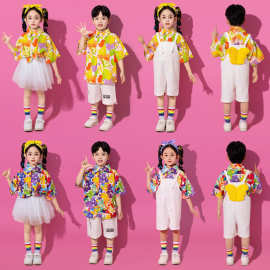 六一儿童啦啦队演出小学生运动会服装彩虹条纹卫衣幼儿园班服套装