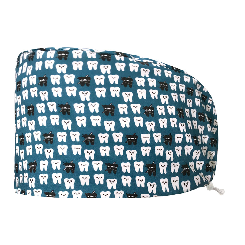 Sombrero de algodón estampado, bonito sombrero de enfermera, dientes, electrocardiograma, herramienta médica, patrón, sombrero de trabajo, sombrero Baotou, exportación