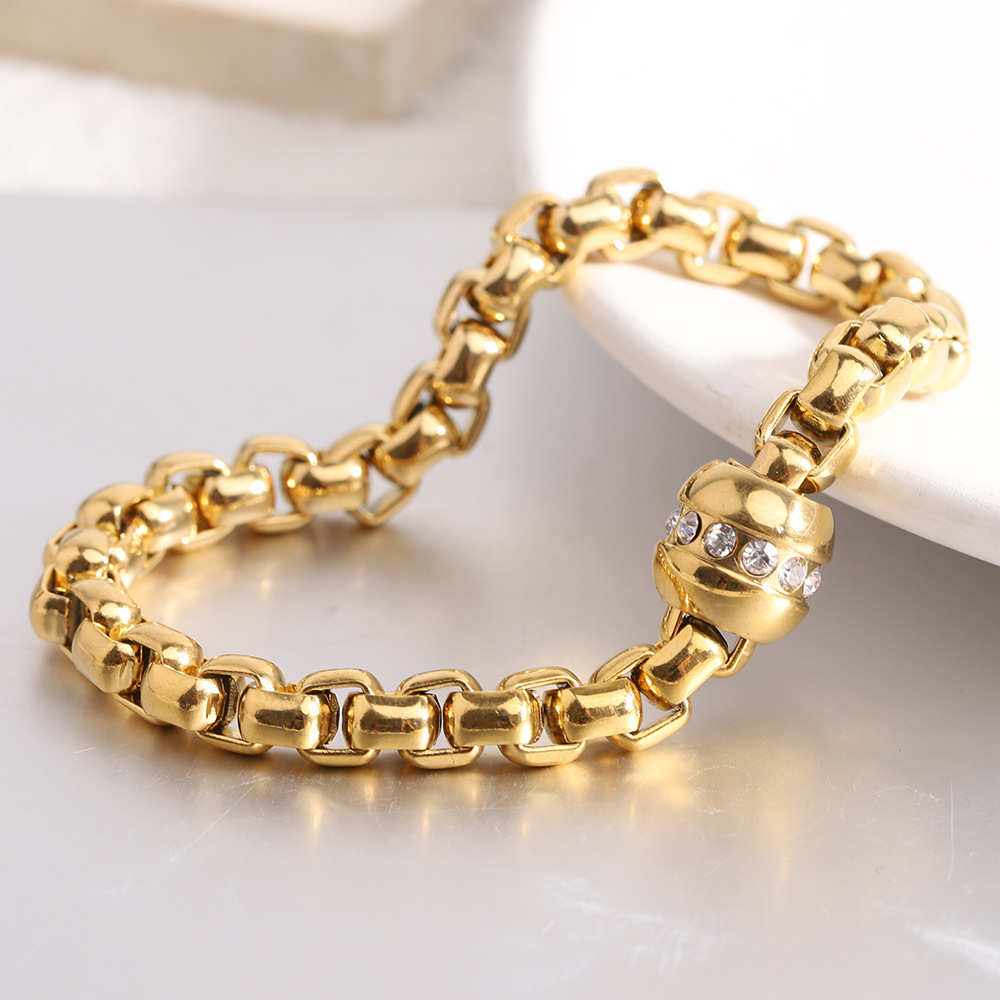 Zircon Inlay Material Bracelets Classification Simple Style Solid Color Titanium Steel Plating Inlay Zircon 18k Gold Plated Women's Bracelets