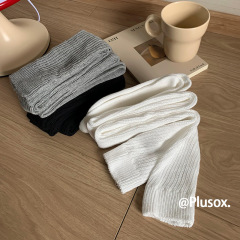 plusox白色堆堆襪過膝襪日系JK大象襪粗線針織襪子長筒辣妹襪套