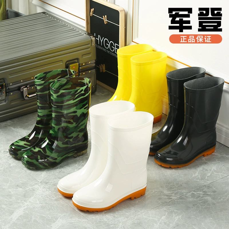 Пищевые мужские дождевые сапоги до середины икры с утолщенной подошвой из воловьей кожи, износостойкие, устойчивые к кислотам и щелочам резиновые туфли для кухни, водонепроницаемые и нескользящие водные туфли для мужчин.