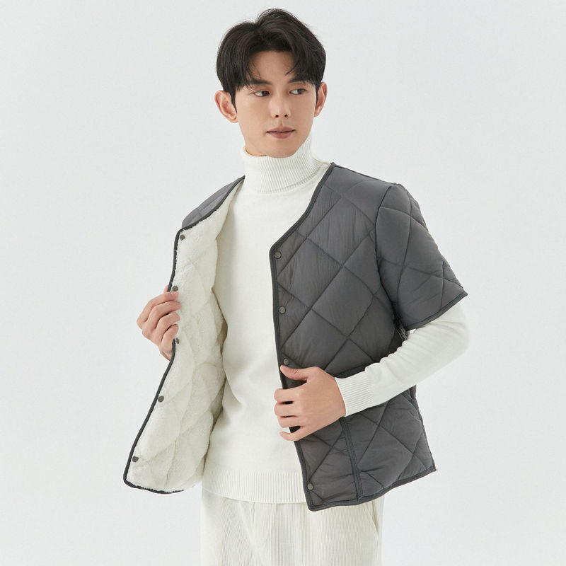 Factory new wholesale winter men's short sleeve fleece-lined warm home cotton-padded coat men's cotton-padded coat top 2455