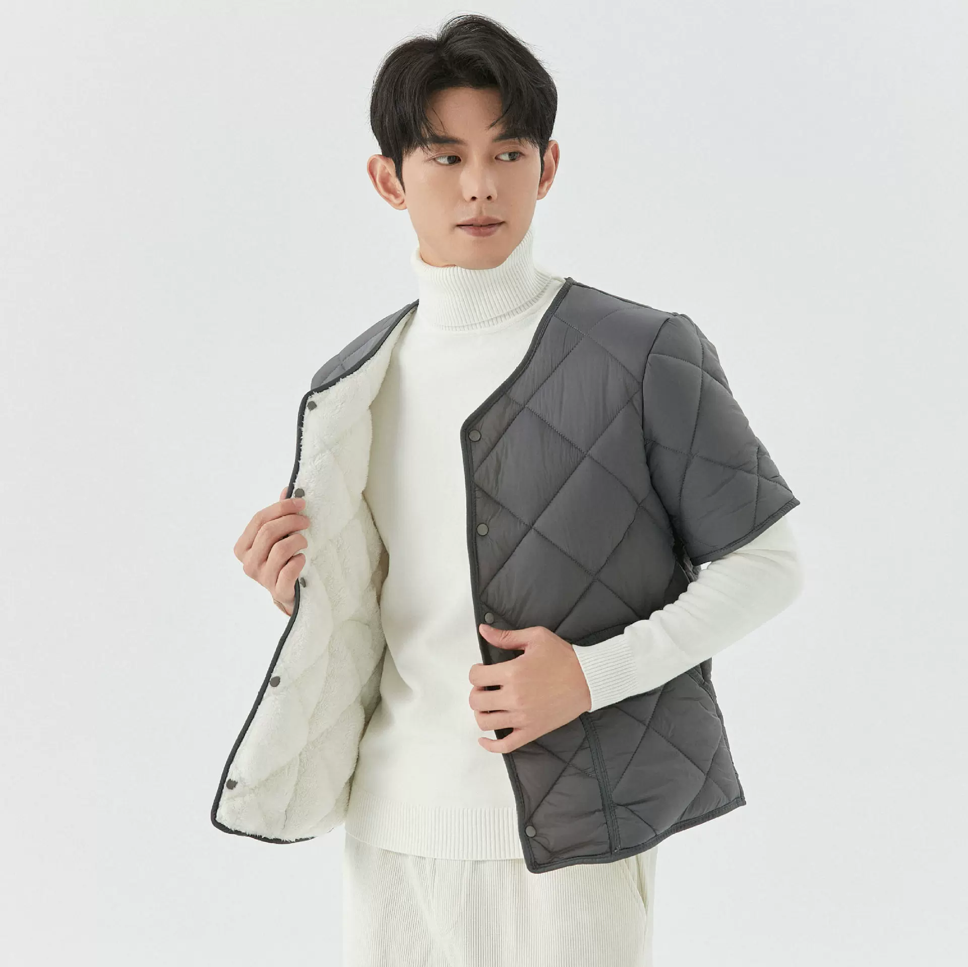 厂家新款批发冬季男士短袖加绒保暖居家棉衣男款棉服上衣2455