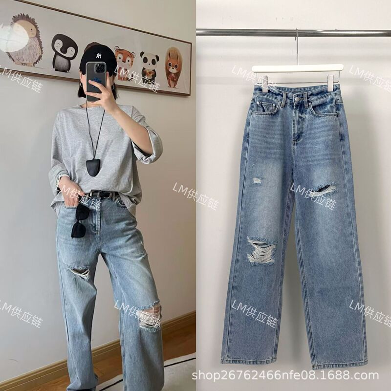 【Clearance】Cool and Stylish Retro Street-Style Boyfriend Jeans with Frayed Edges, Distressed Holes, and High-Waisted Slim-Fit Straight-Leg Design 【Clearance】Cool and Stylish Retro Street-Style Boyfriend Jeans with Frayed Edges, Distressed Holes, and High-Waisted Slim-Fit Straight-Leg Design