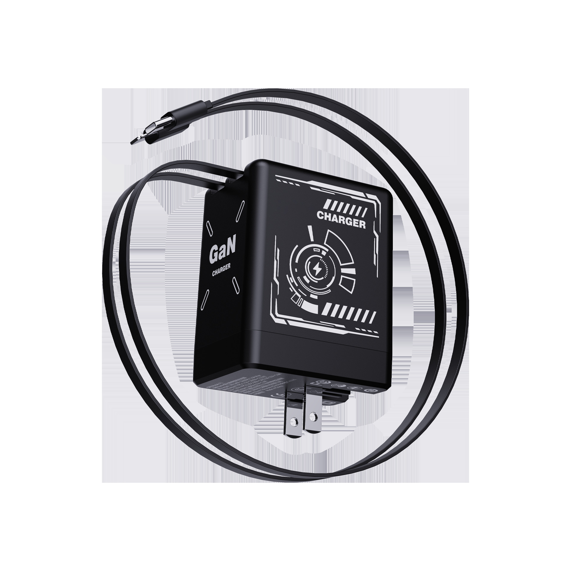 Cargador de teléfonos móviles transfronterizos PD cabezal de carga plegable cable retráctil GaN para Apple Huawei cabezal de carga rápida de teléfonos móviles