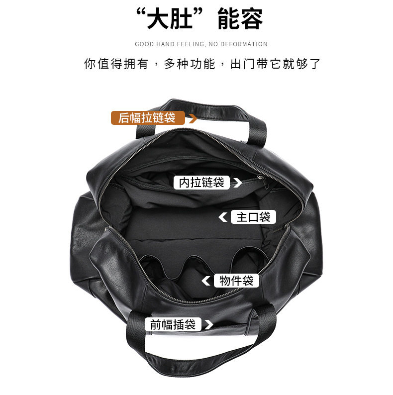 Túi du lịch nam da bò thật Malute dung tích 20–35L chống thấm nước, túi xách tay kiêm đeo chéo tập gym — Màu đen, màu xám đậm chi tiết 13
