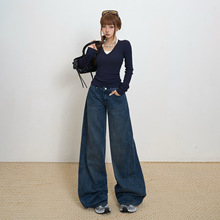 2025美式复古宽松复古低腰阔腿裤百搭垂感秋冬直筒牛仔裤女新款