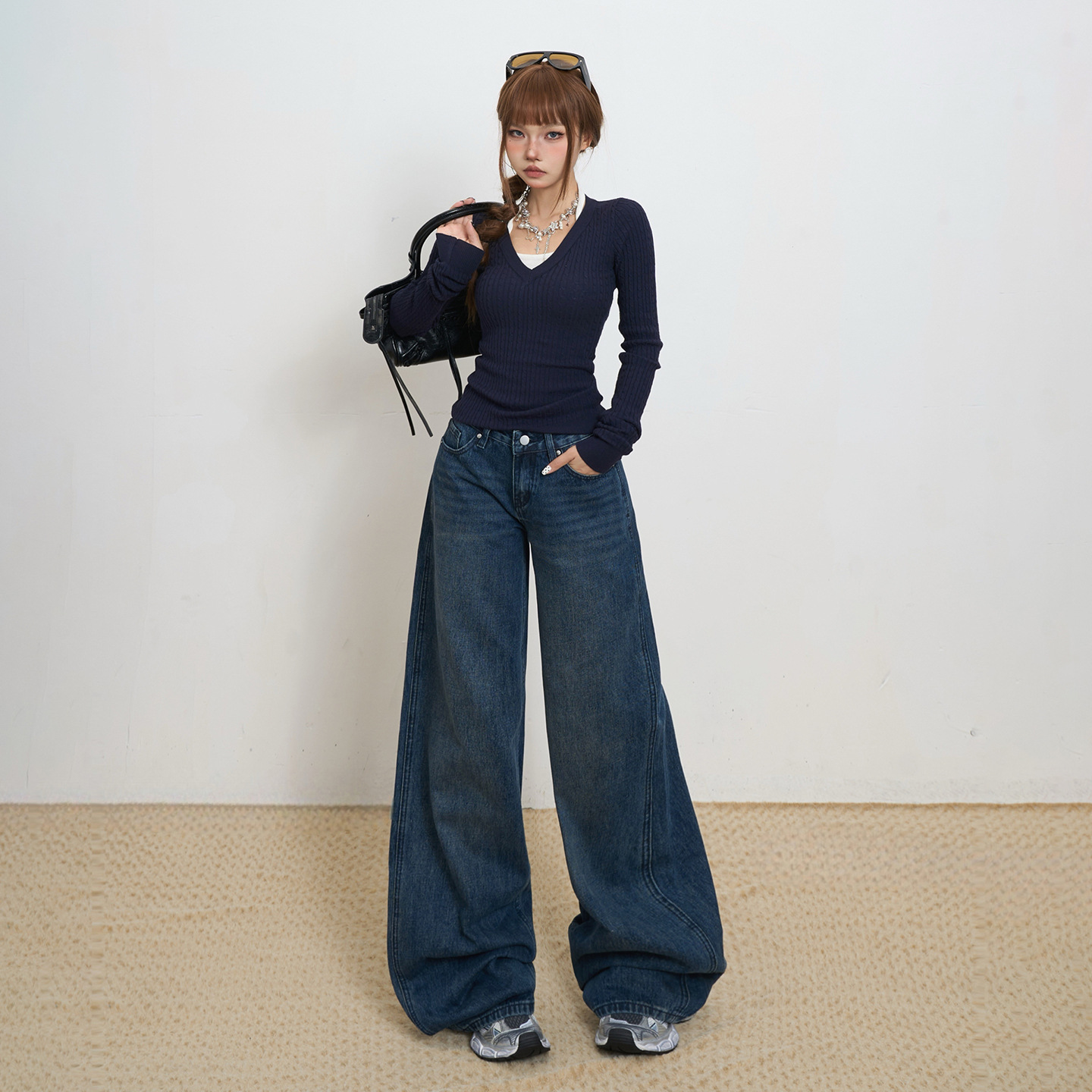 2025美式复古宽松复古低腰阔腿裤百搭垂感秋冬直筒牛仔裤女新款