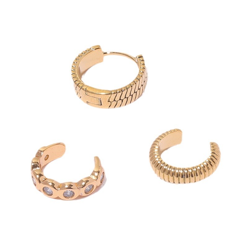 Latón chapado 18K oro real/circón micro-con incrustaciones retro europeo y americano hip hop elegante pendientes sin oreja clip de hueso oreja hebilla hembra