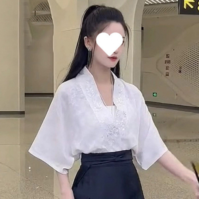 大きいサイズの新しい中国風の馬面スカートスーツ女性の夏の毎日の通勤改良された漢服 2025 新しいスタイル|undefined