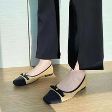 法式平底方头春秋单鞋女鞋子2025新款夏季晚晚黑色通勤小香风船鞋