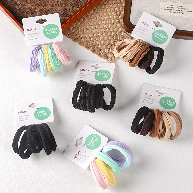 5 Pair Card Hair Ring High Elastic Towel Ring Seamless Hair Rope Fashion Jacquard Wave Head Rope Seamless Rubber Tendon