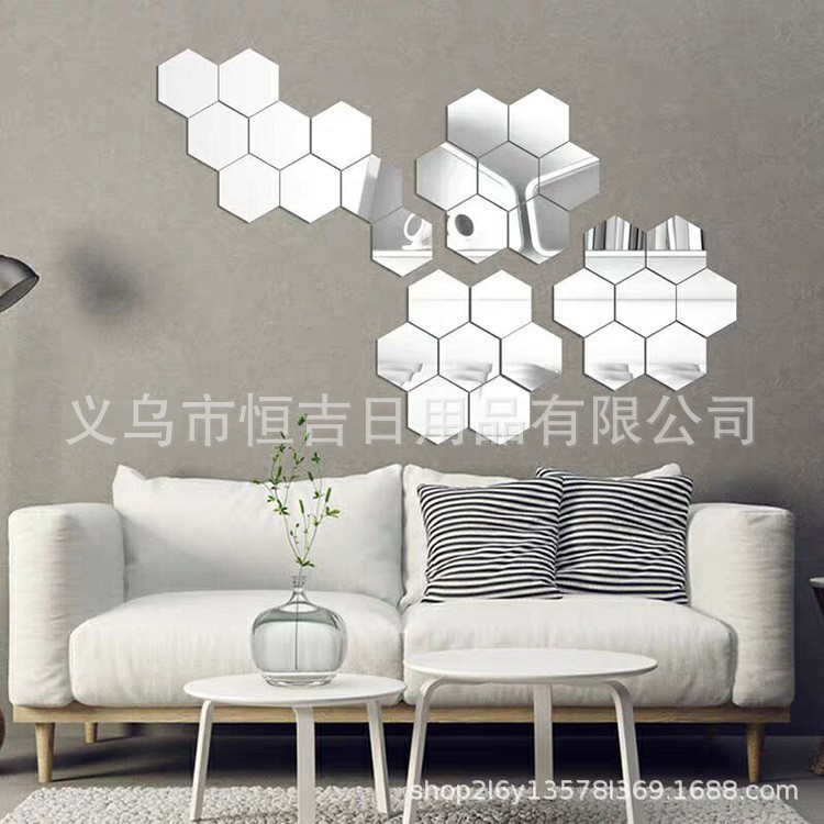 12 piezas hexagonal espejo pegatinas de pared decoración de fondo de la sala de estar multi-especificaciones pegatinas de pared autoadhesivas hexagonales