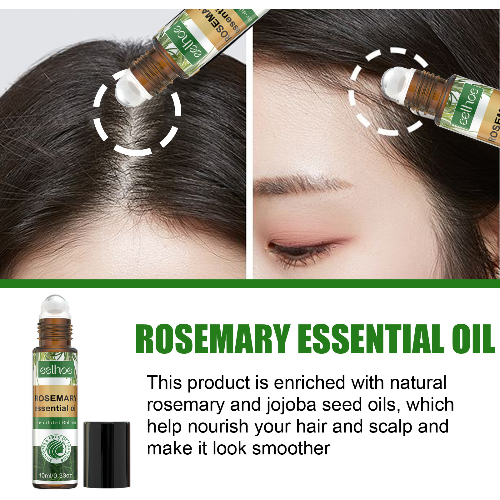 EELHOE Rosemary Hair Roller Ball Couro Cabeludo Limpeza Massagem Cuidados Raízes do Cabelo Forte Hidratação Linha do Cabelo Grossa_voghion.com