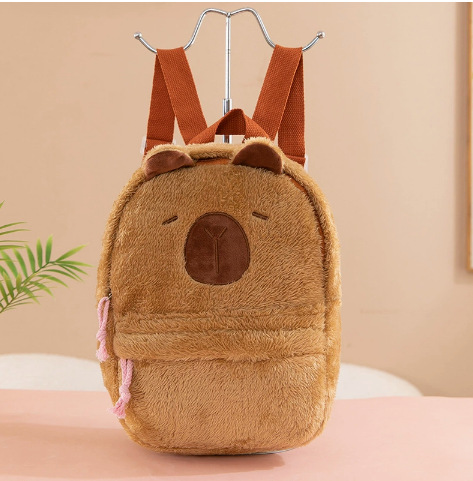 2024 nueva mochila de carpincho de felpa Kapibala linda bolsa de piel de todo fósforo mochila de estudiante de dibujos animados femenina