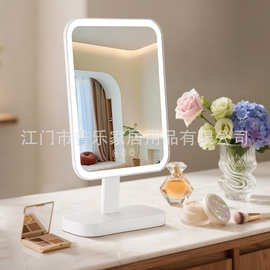 厂家直供大尺寸可充电方形LED台式镜简约韩风带灯美妆镜三色灯镜