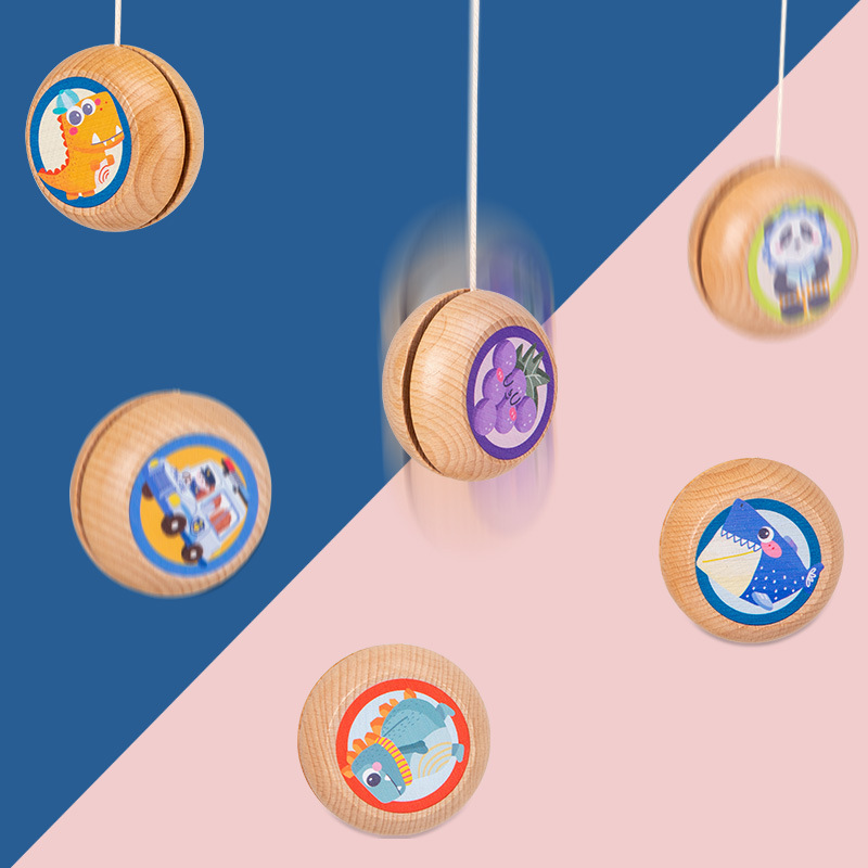 Rompecabezas de madera yo-yo animal de dibujos animados yo-yo niño niña cordón clásico juguete nostálgico