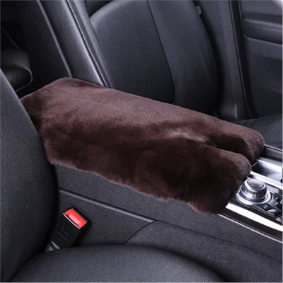 Fur Plush, Genuine Leather Central Cover, Armrest box - whole-lazy-rabbit-fur-dark-brown