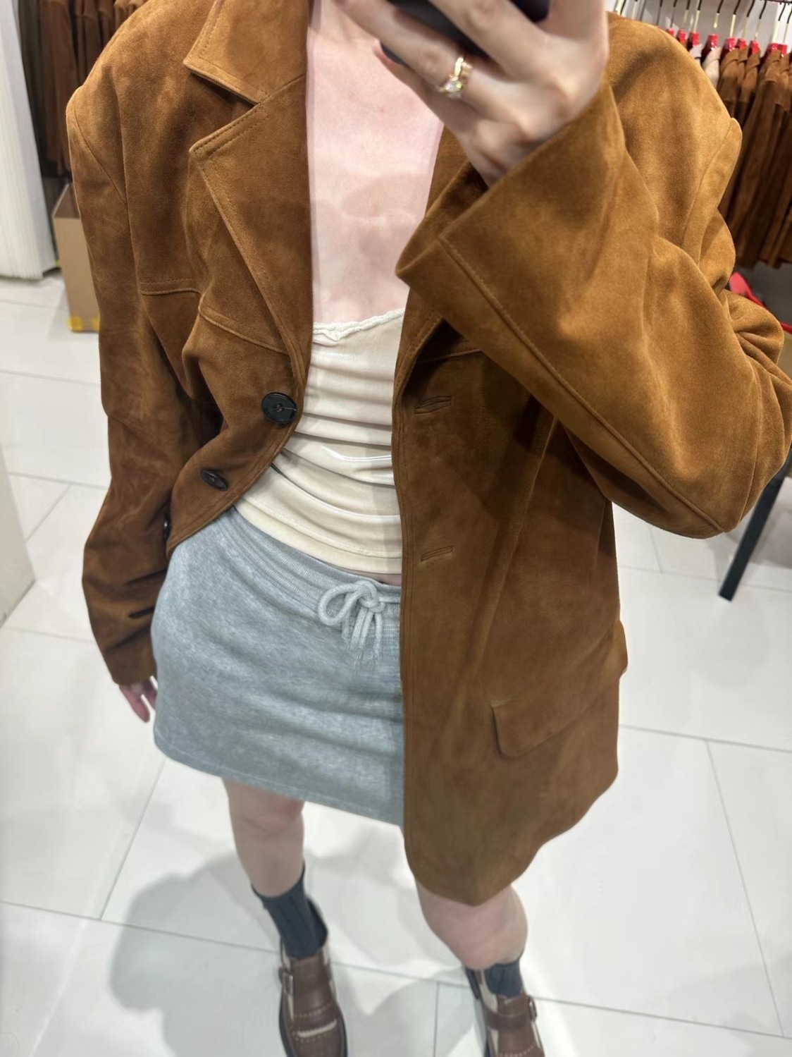 Laoqian Style Genuine Suede Suede Suit Women's Suit Suit with Sheepskin Anti-Velvet Maillard Suit Wide Version Ancora Red Elegant Coat