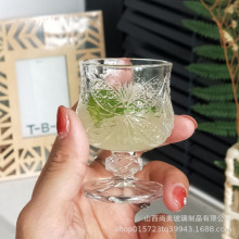 创意复古刻花玻璃杯迷你果酒杯精致高脚甜酒杯高颜值小酒杯一口杯