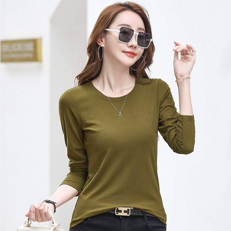 431 round neck long sleeve stretch slimming autumn and winter bottoming shirt slim warm Korean casual women's top new T